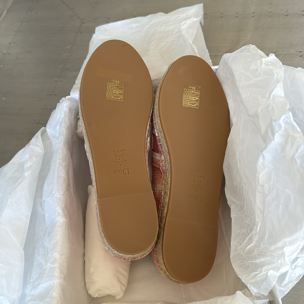Christian Dior Granville logo espadrille flats linen pink beige sz 37.5 with box - Picture 9 of 10